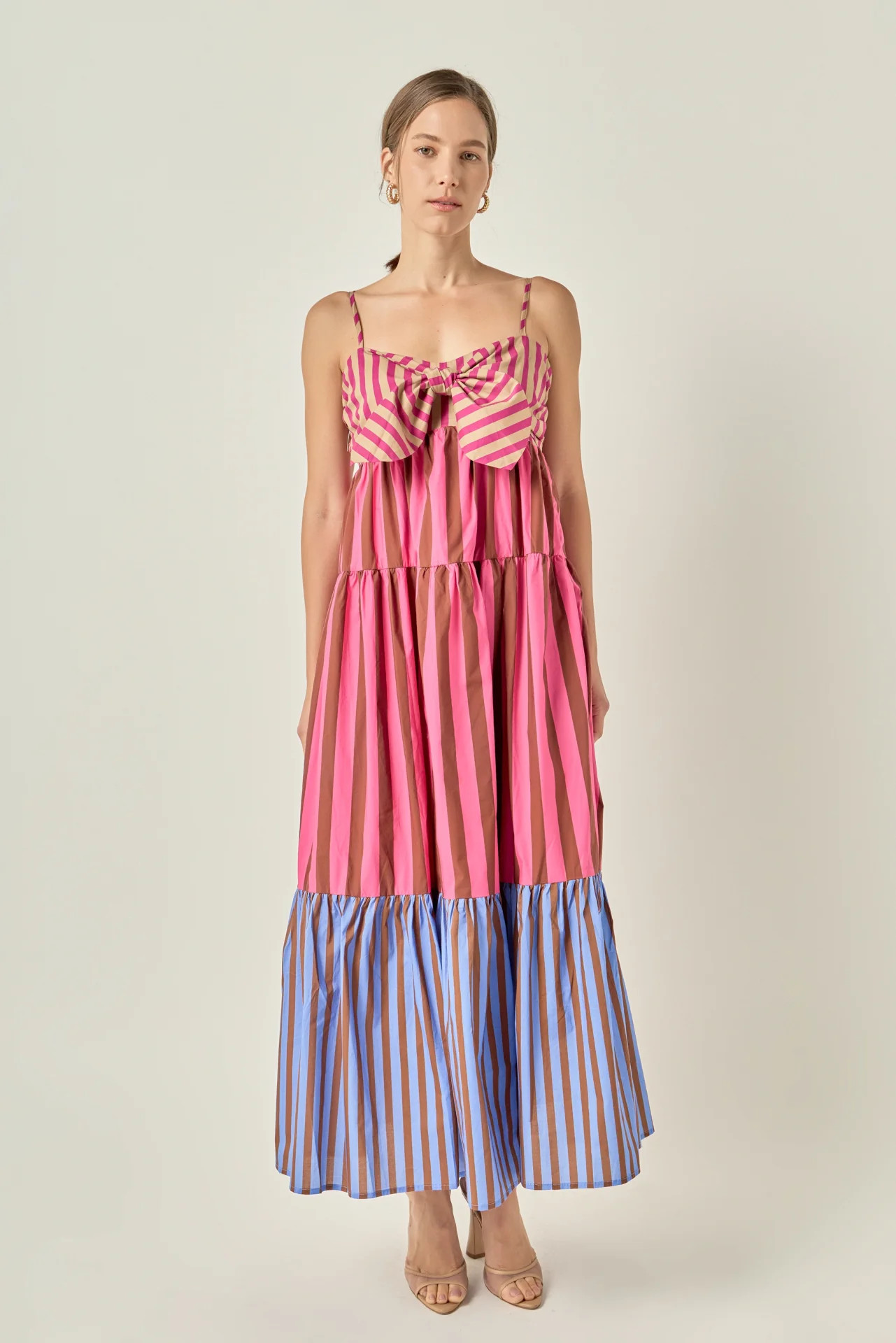 Mixed Striped Tiered Maxi Dress | English Factory