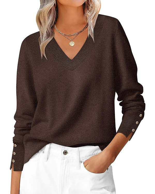 ANRABESS Sweaters for Women Long Sleeve V Neck Shirts Business Casual Work Blouses 2025 Fall Loos... | Amazon (US)