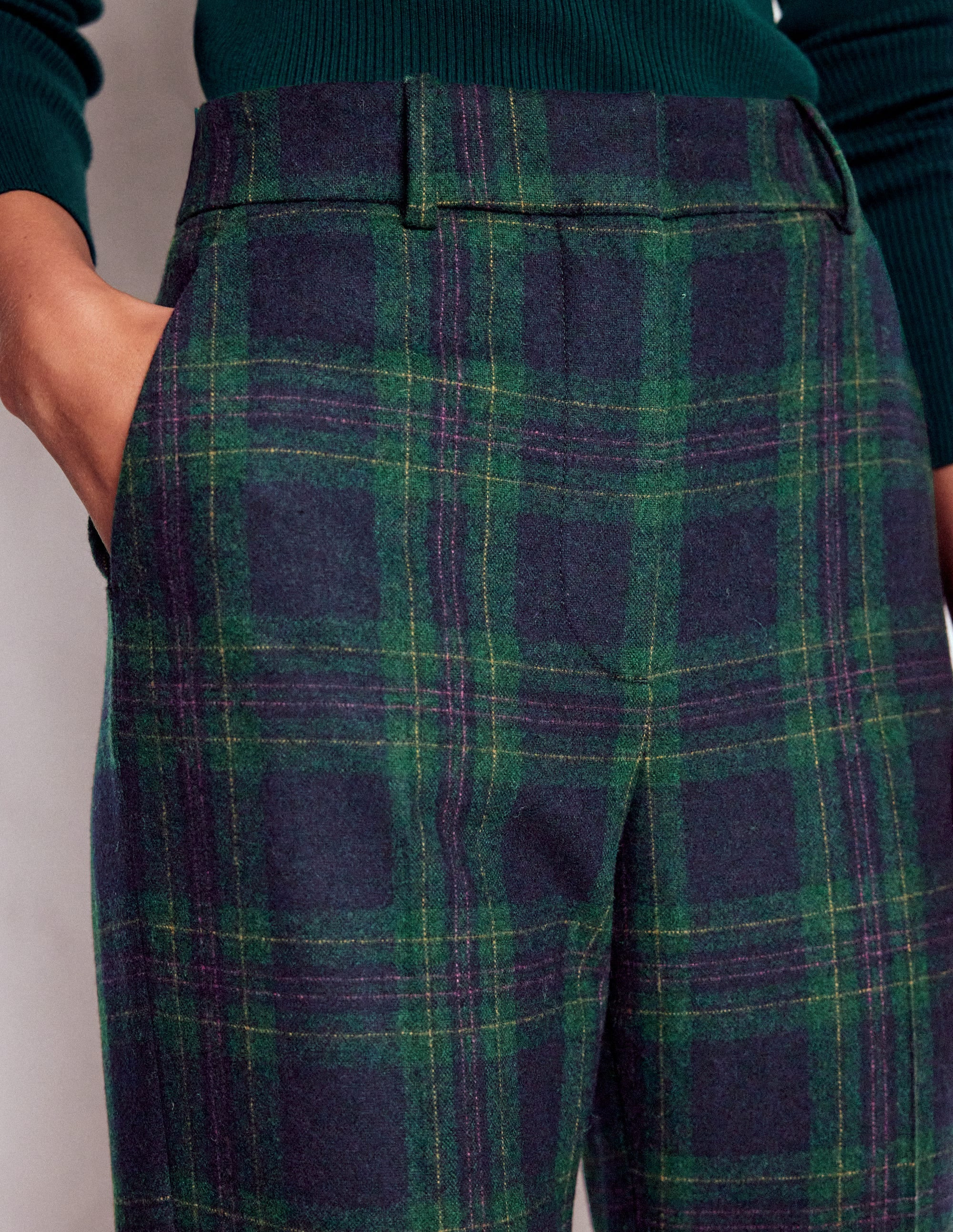 Canonbury Wool Pants-Navy and Green Tonal Check | Boden (US)
