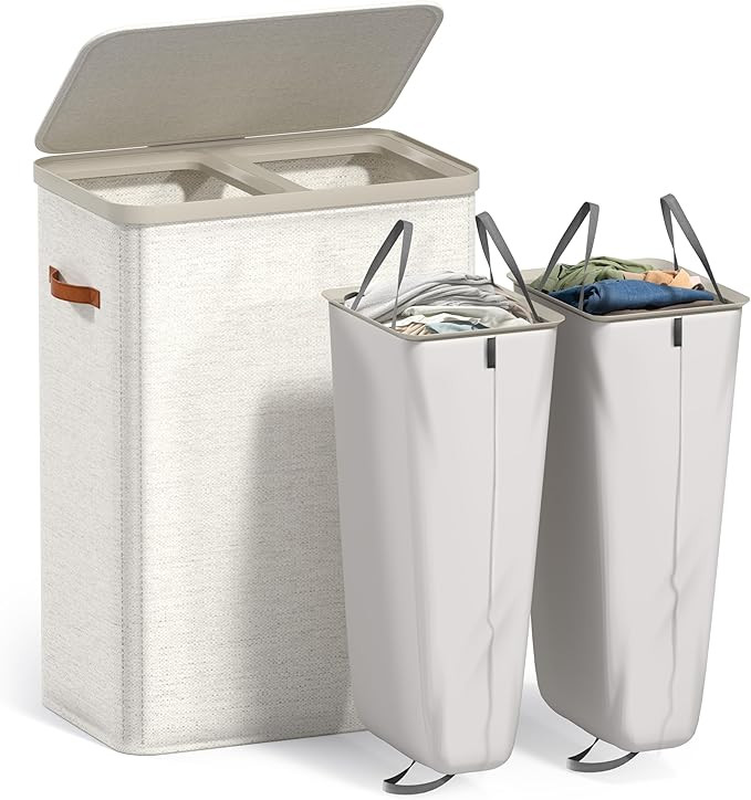 Sorbus Laundry Hamper with Lid - Collapsible 2-Compartment Fabric Laundry Basket with Handles and... | Amazon (US)