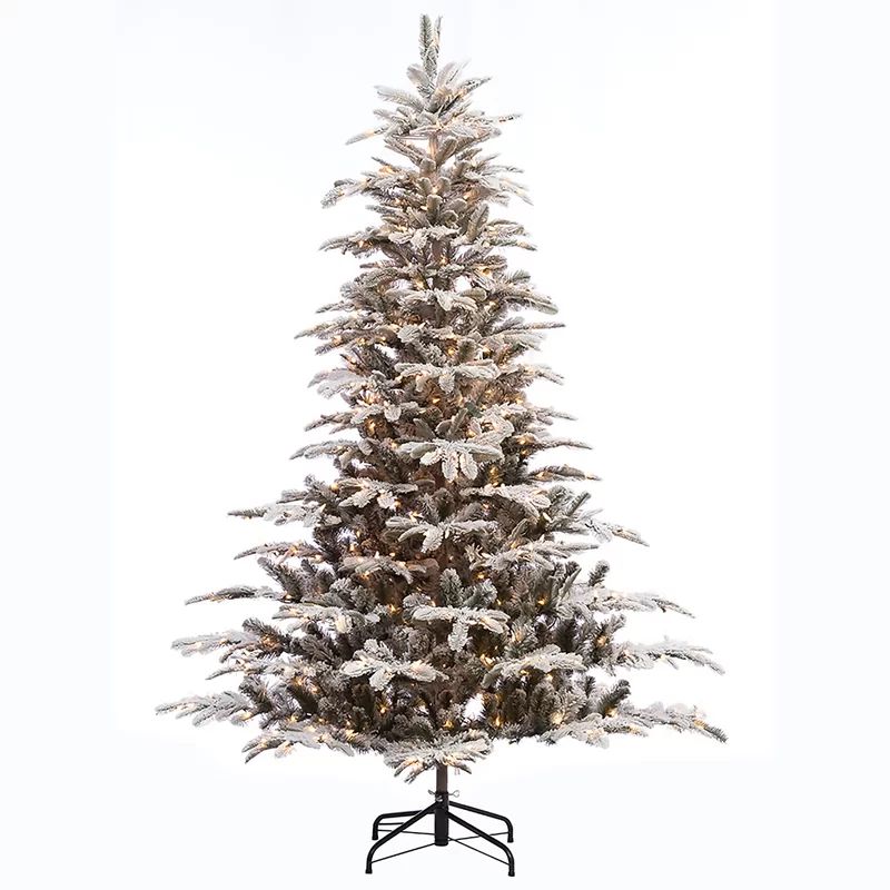 Pre-lit Aspen Flocked 7.5' White/Green Fir Trees Artificial Christmas Tree with 700 Warm White Li... | Wayfair North America