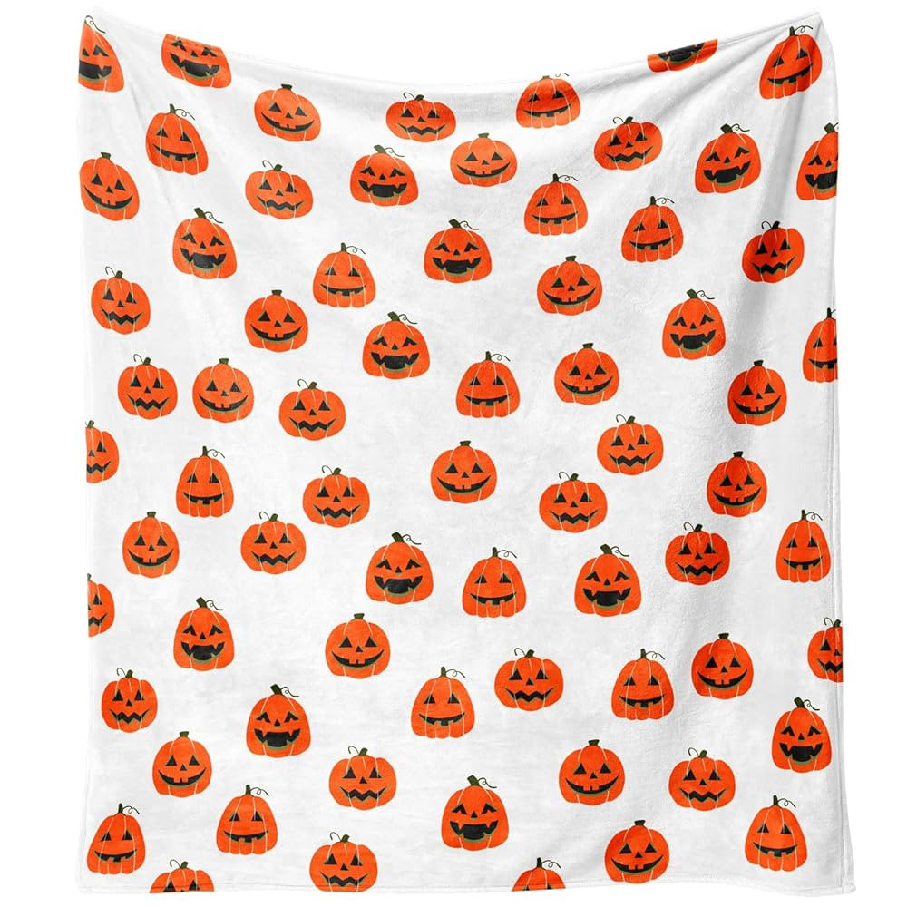 Halloween Pumpkin Face Blanket - Orange Flannel Fleece Throw for Home, Living Room, Bed, Chair De... | Amazon (US)