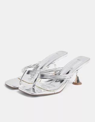 Topshop toe post kitten heel sandals in silver | ASOS (Global)