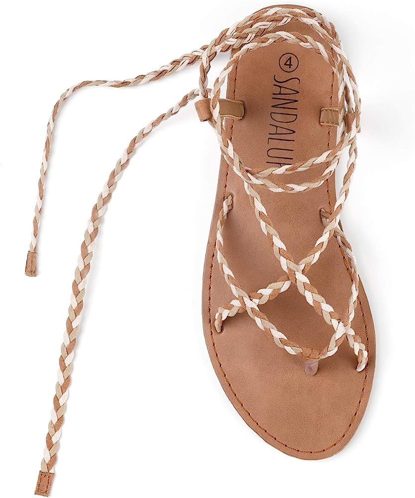 Women Braided Tie up Sandals | Amazon (US)