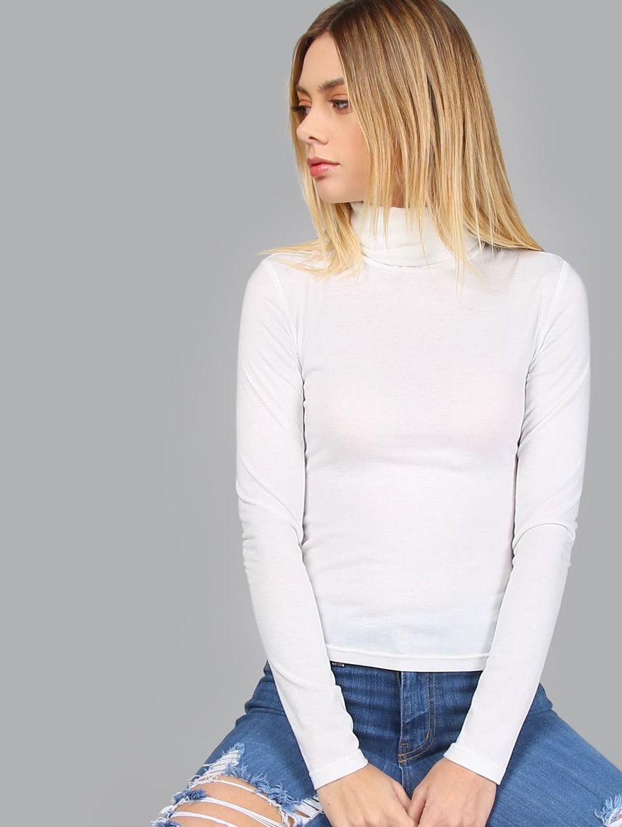 Turtleneck Long Sleeve Slim Fit T-shirt | SHEIN