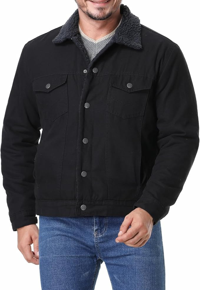 MOERDENG Men's Washed Cotton Sherpa Lining Thickened Warm Jacket Multi Pocket Coat | Amazon (US)