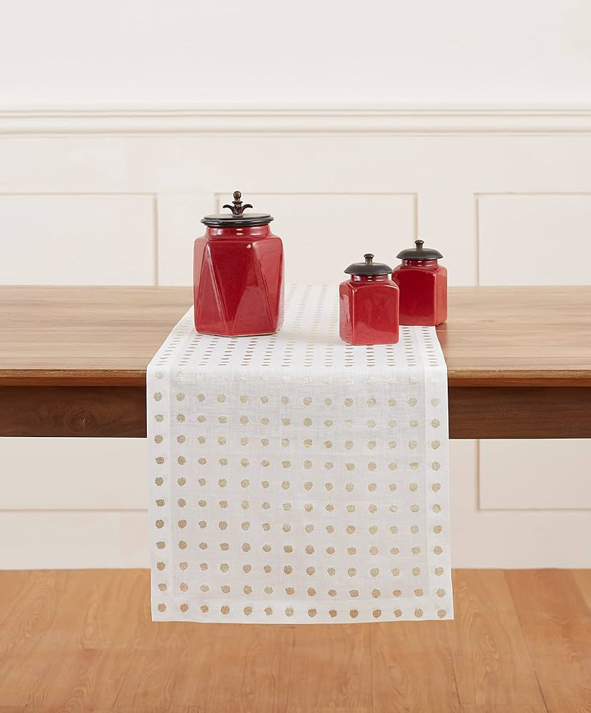 Solino Home Linen Printed Table Runner 14 x 72 Inch – 100% Pure Linen Metallic Gold Dots Table ... | Amazon (US)