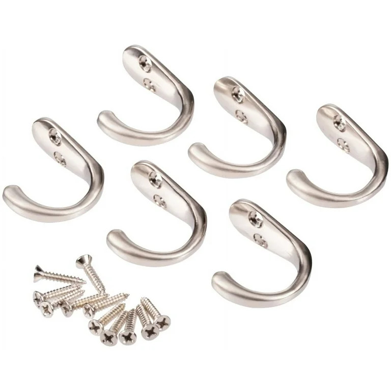 Mainstays, Single Satin Nickel Hooks, 6 Pack, Mounting Hardware Included, 10 lb Working Limit | Walmart (US)
