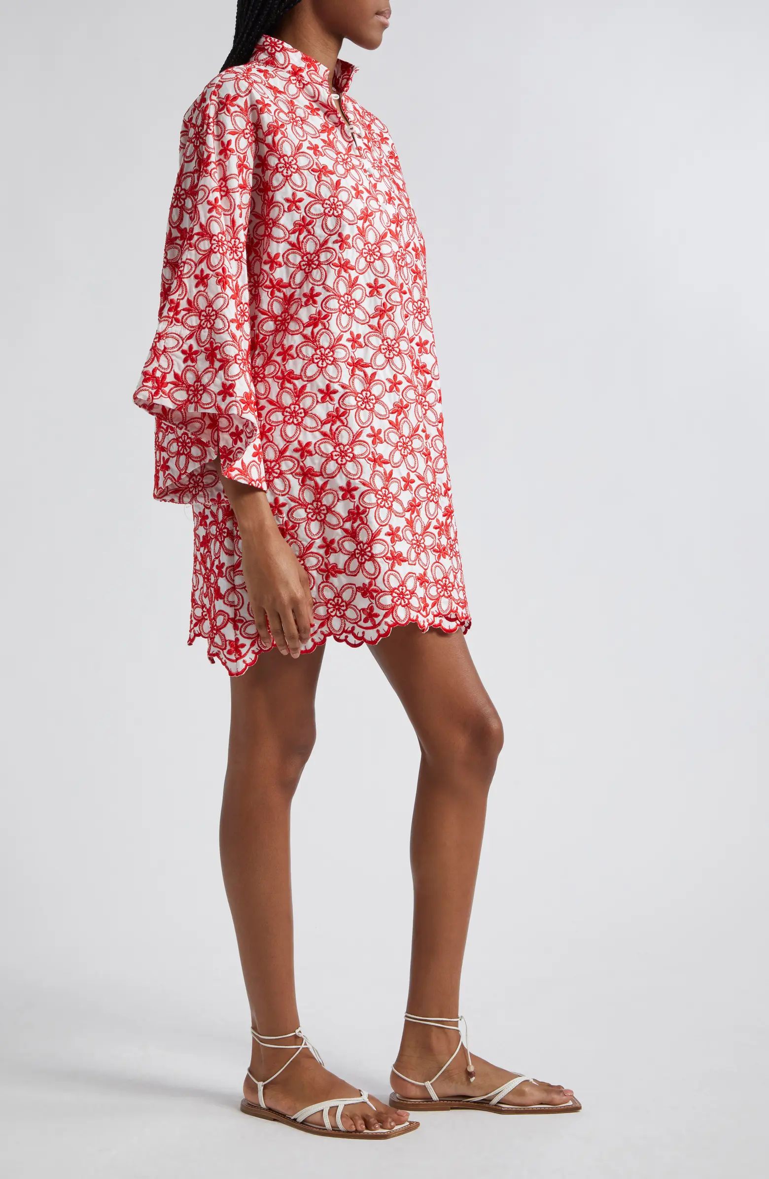 La Vie Style House Floral Embroidered Cover-Up Mini Caftan | Nordstrom | Nordstrom