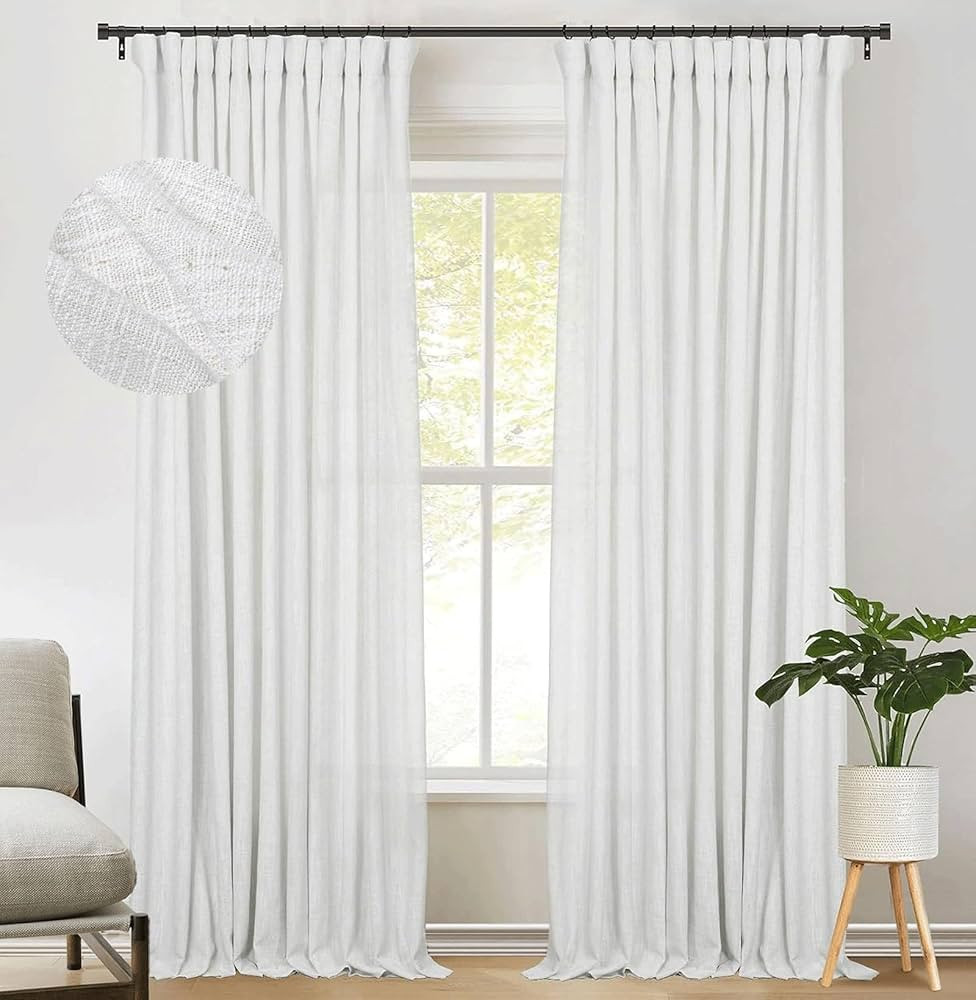 zeerobee White Linen Curtains for Living Room/Bedroom Linen Curtains 96 Inch Length 2 Panels Set ... | Amazon (US)