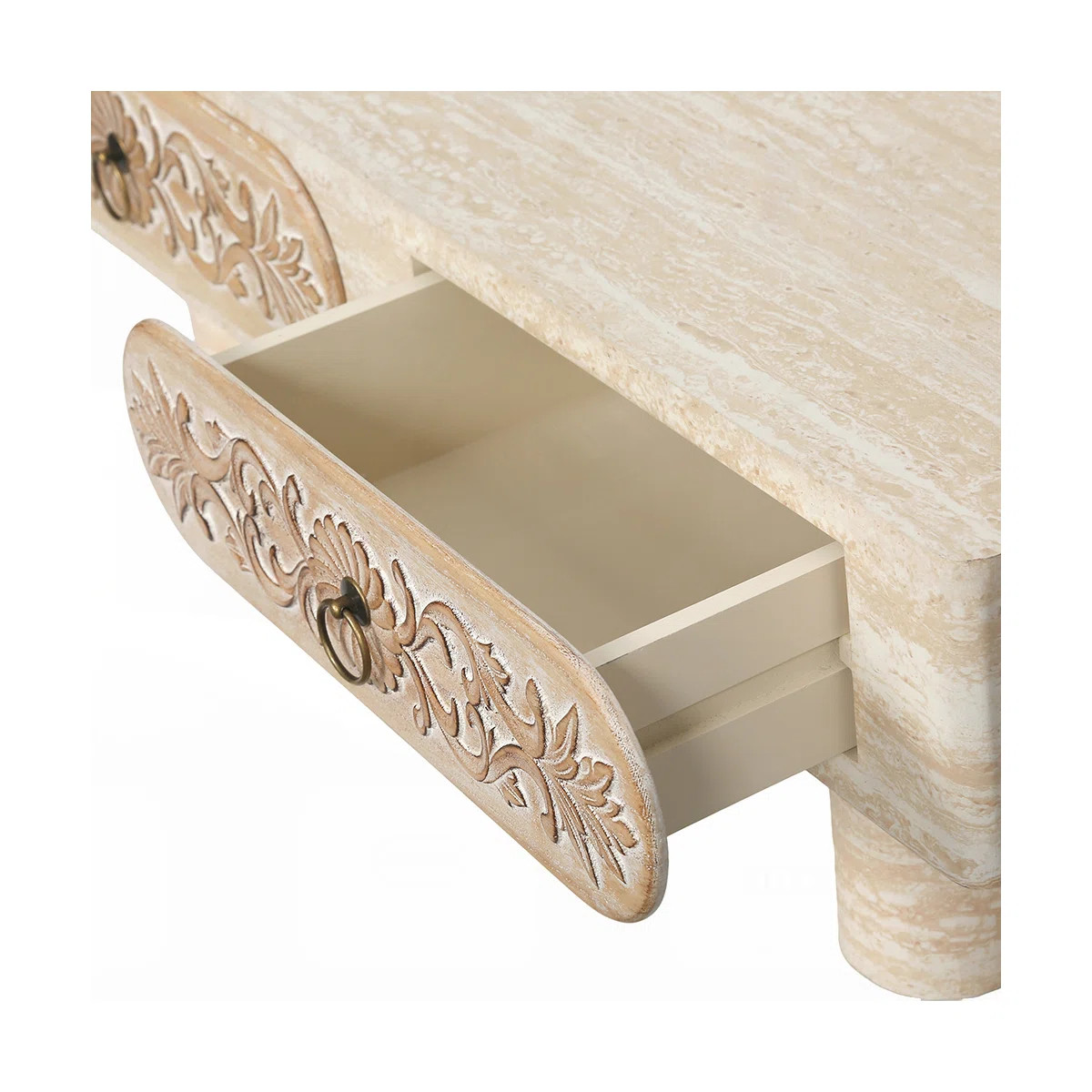 Rounded Edge Coffee Table with Flower Patterned Solid Wood Drawer, Perfect for Modern and Cozy Li... | Wayfair North America