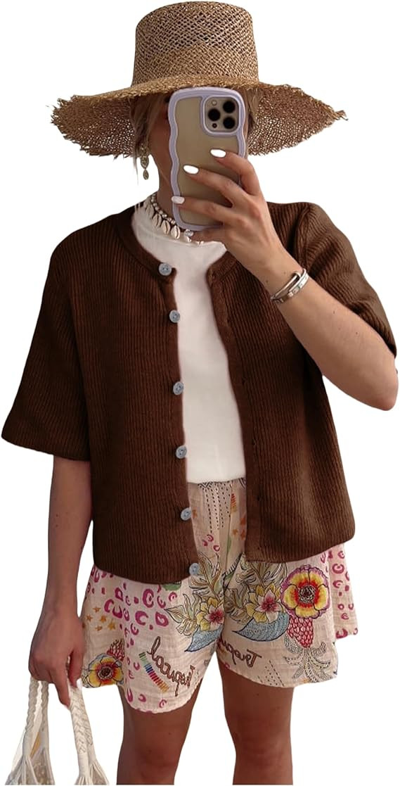 SCUSTY Women's Lightweight Cardigan Short Sleeve Button-Down Summer Cardigan Sweater | Amazon (US)