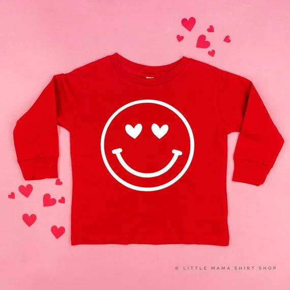 Heart Eyes Smiley Face | LONG SLEEVE Kids Valentine Shirts | Valentine's Day Bodysuit | Valentine... | Etsy (US)