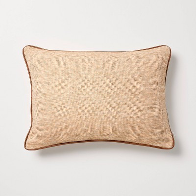 14"x20" Tweed with Faux Leather Lumbar Trim Toss Pillow Rust - Hearth & Hand™ with Magnolia | Target