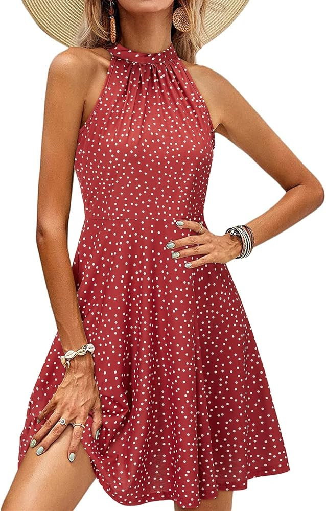 OUGES Women's Halter Neck Floral Summer Casual Sundress | Amazon (US)