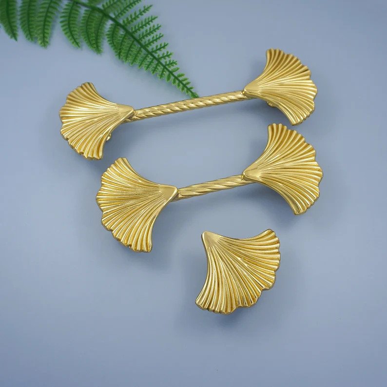3.78"5"Unique Brass Ginkgo Gold Knobs Pulls Handles Wardrobe Handle Leaf Cupboard Knob Drawer Pul... | Etsy (US)