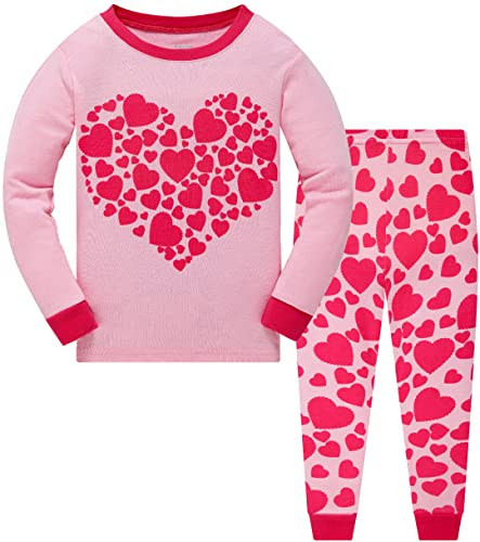 Popshion Baby Girls Heart Pajamas 100% Cotton Love Pjs 2 Piece Long Sleeve Sleepwears Toddler Clothes Valentines Day Kids Heart shirt 3T/6571 | Amazon (US)