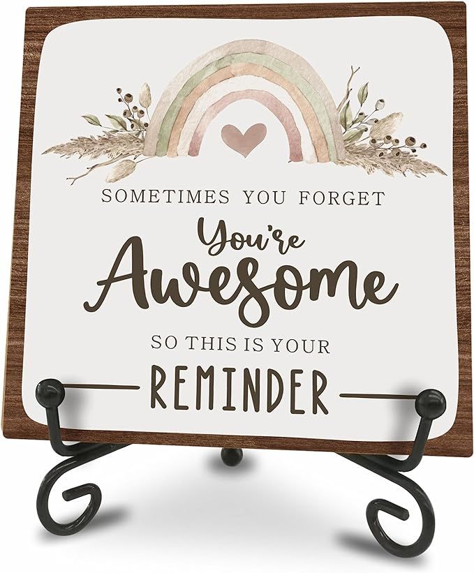 Boho Rainbow Wooden Sign -You Are Awesome Positive Reminder Motivational Wood Plaque With A Suppo... | Amazon (US)