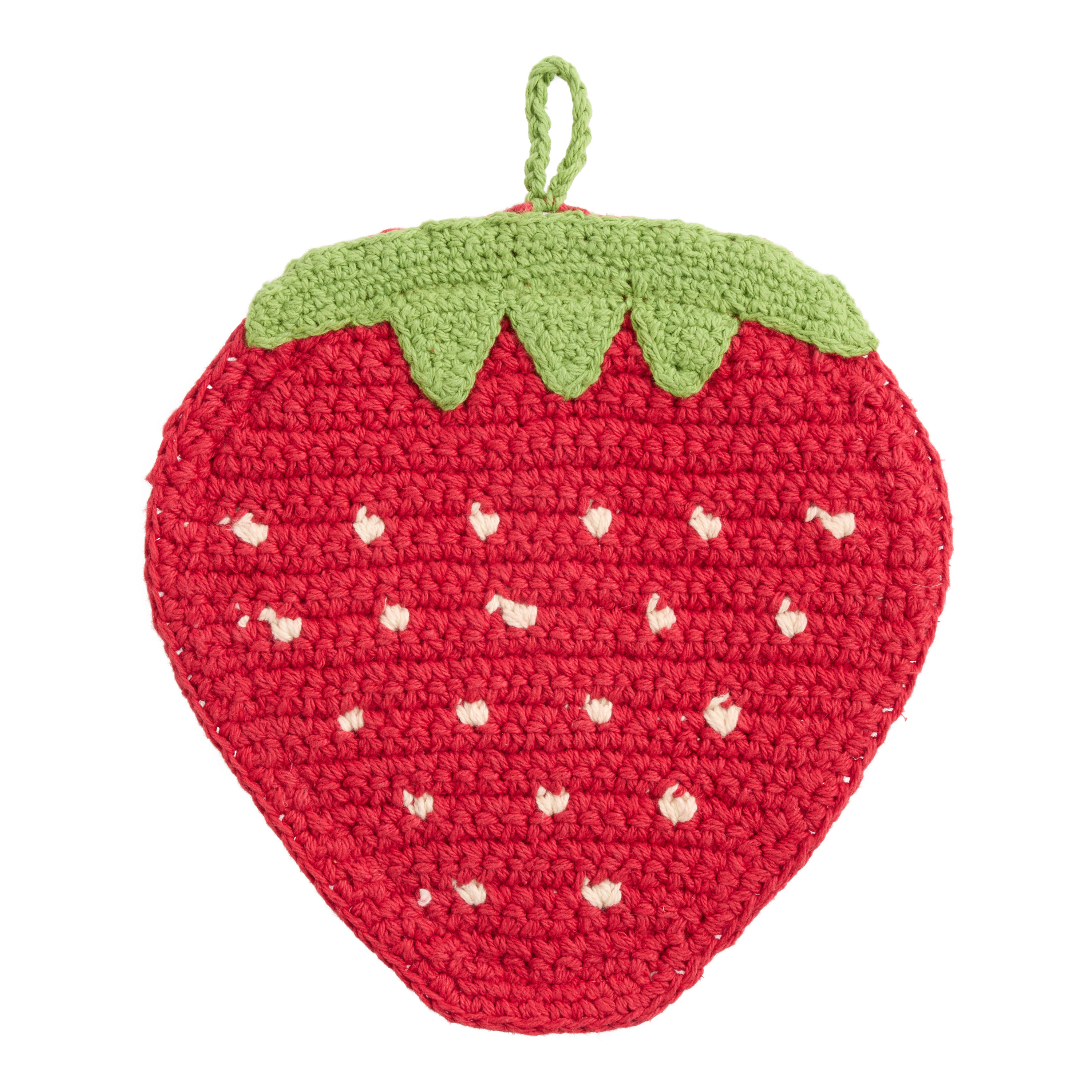 Red Crochet Strawberry Figural Potholder | World Market