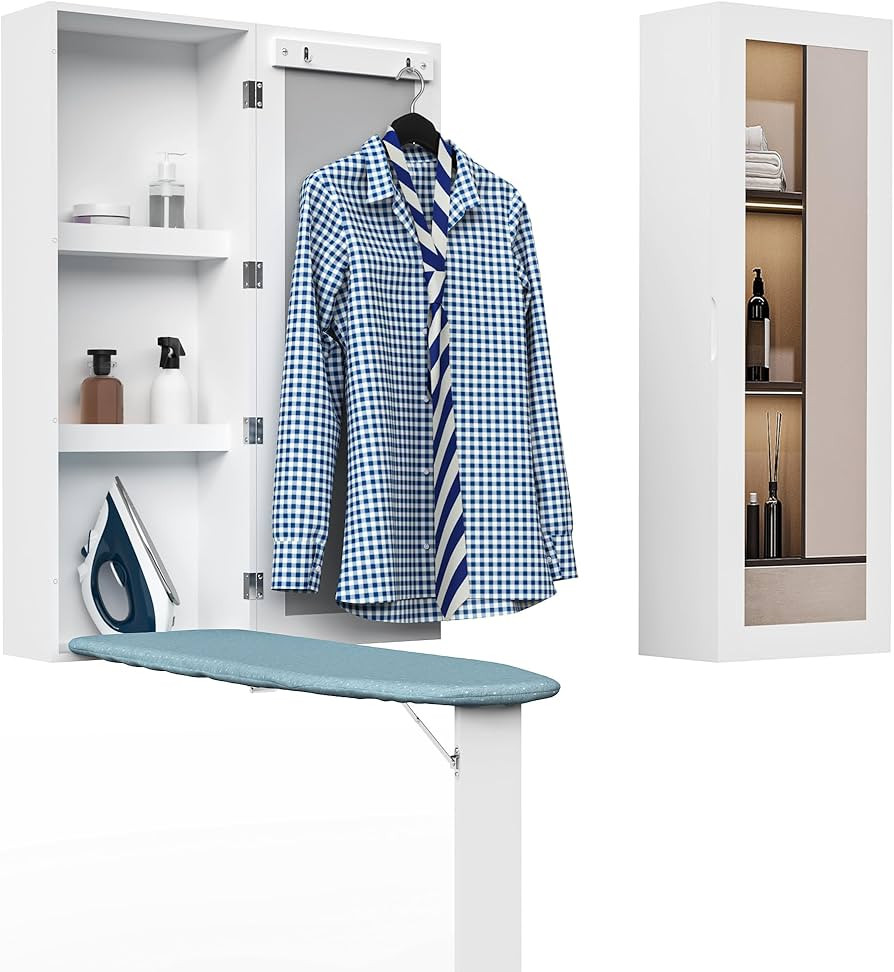 Wall Mounted Ironing Board Cabinet with Iron Storage, Built in Ironing Center, Hanging Ironing Bo... | Amazon (US)