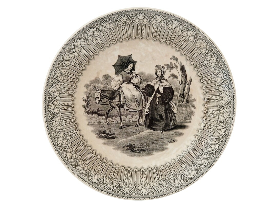 Antique French Black Transferware Porcelain Plate With - Etsy | Etsy (US)