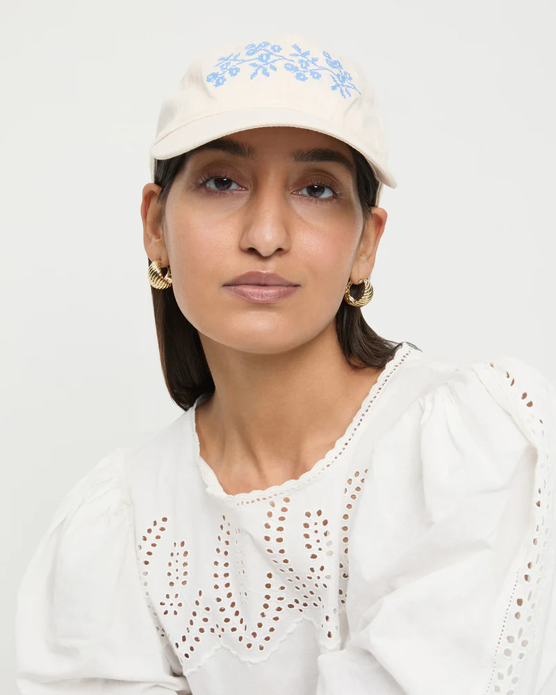 Cairo Natural/Blue Embroidered Cap | Loeffler Randall