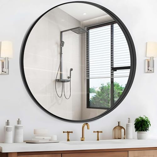 CIVENO Black Round Mirror 42 inch Deep Frame Circle Mirror, Metal Frame Round Bathroom Mirror, Circle Mirrors for Wall Entryway Washroom Bedroom Living Room Hallway | Amazon (US)