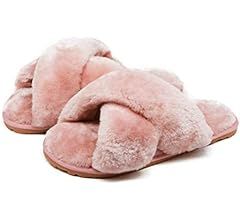 Amazon.com | Women's Fuzzy Cross Band House Slippers Soft Plush Furry Fur Open Toe Cozy Memory Fo... | Amazon (US)