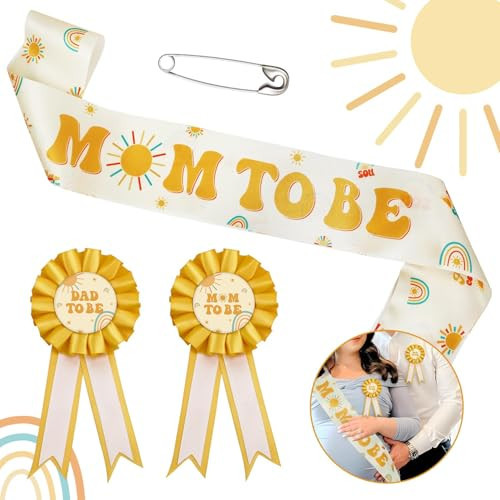 Lopeastar Here Comes the Son Baby Shower Decor Mom to Be Sash Dad to Be Corsage Set, Boho Sun Mommy to Be Sash Baby Shower Sash Set Party Decorations | Amazon (US)