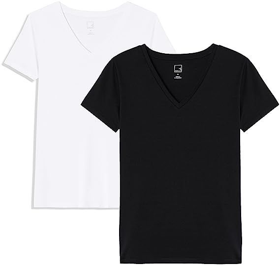 Amazon Brand – MERAKI Women's Solid V-Neck T-Shirt, Pack of 2 | Amazon (UK)