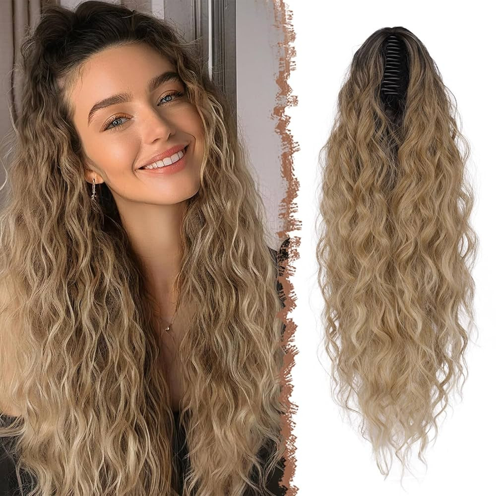 FESHFEN Claw Clip Ponytail Extensions - Long Pony Tail Hair Piece Wavy Curly Synthetic Hairpieces... | Amazon (US)