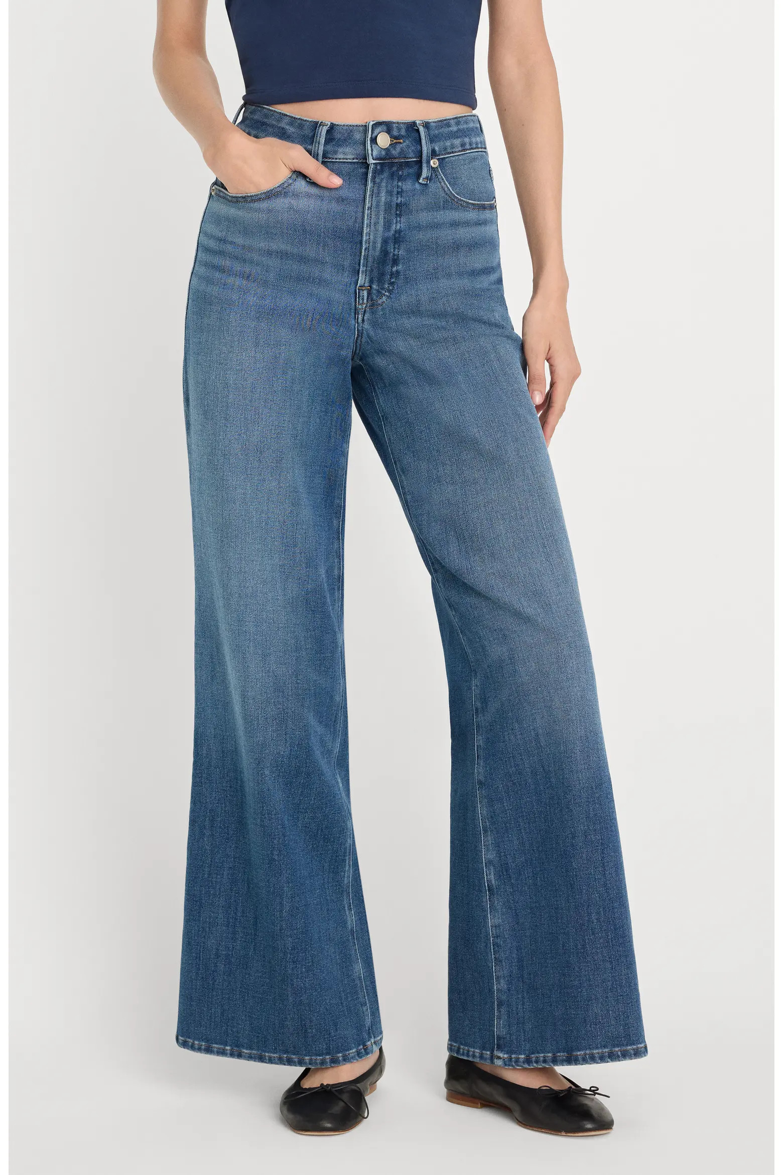 Good American Soft Tech Good Waist Palazzo Ankle Jeans (Women) | Nordstrom | Nordstrom