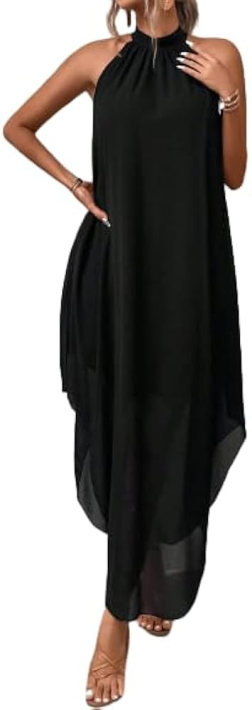 SKAYS Women's Elegant Halter Neck Dress High End Sleeveless Cocktail Party Dress Summer Flowy Wed... | Amazon (US)