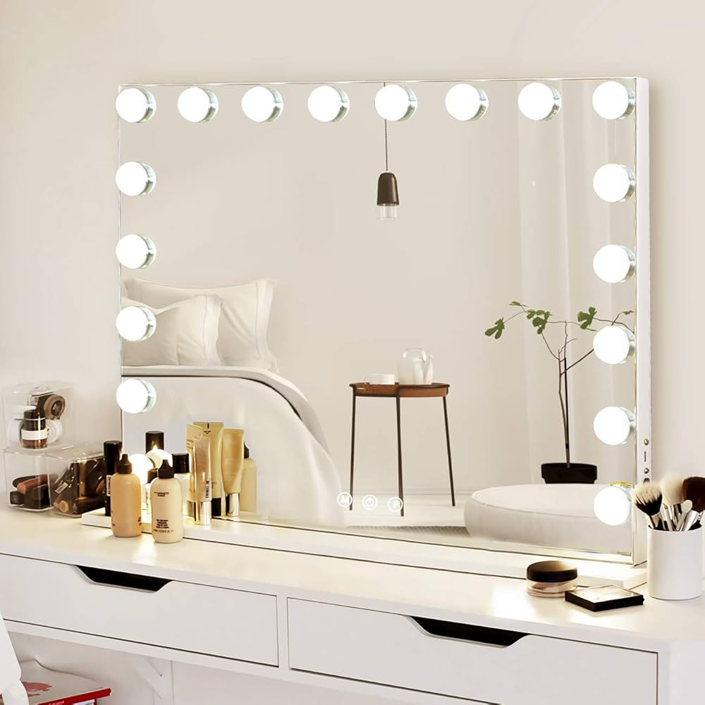 COOLJEEN 31.5x23.6-inch Large Hollywood Beauty Makeup Mirror with 18 LED Bulbs 3 Colors Lighting ... | Amazon (US)
