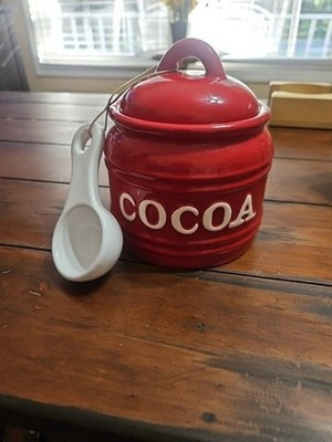 Earthenware Cocoa Canister Jar Lid w/Measuring Spoon | eBay US