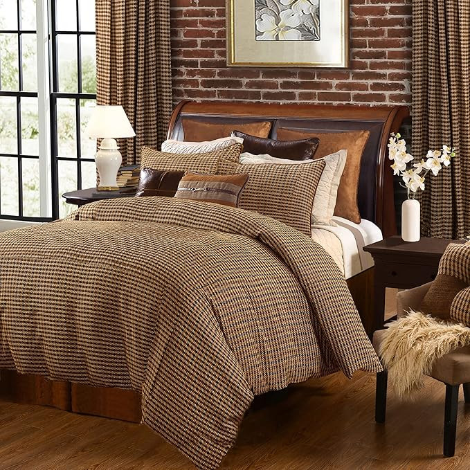 by HiEnd Accents Clifton Rustic Bedding, 3 Piece Full Size Duvet Cover Set, Brown Houndstooth Pat... | Amazon (US)