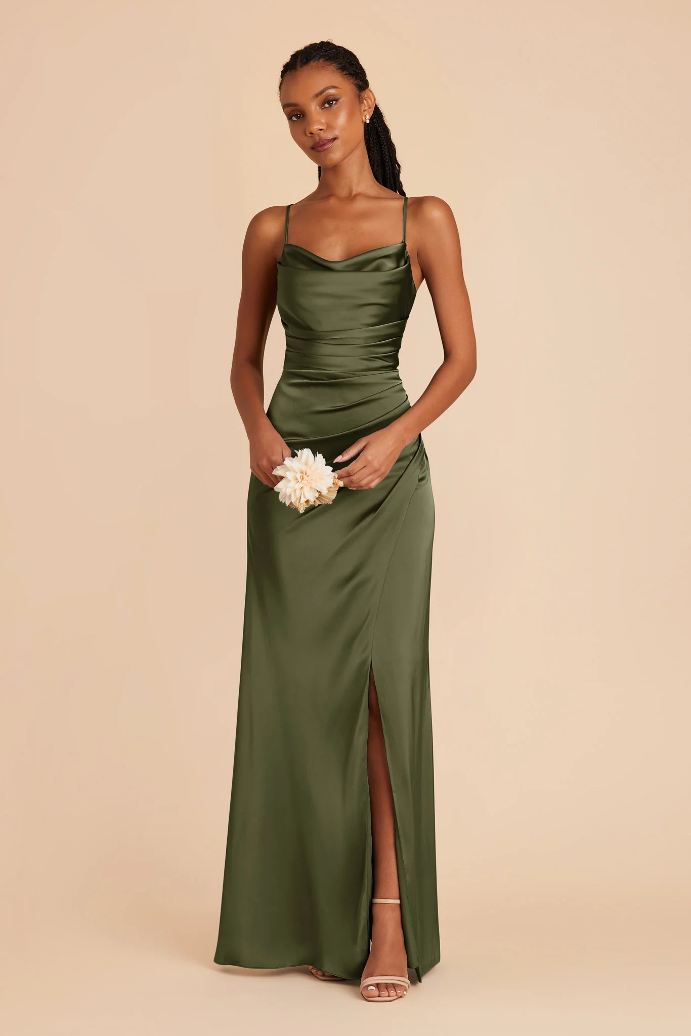 Lydia Matte Satin Dress - Olive | Birdy Grey