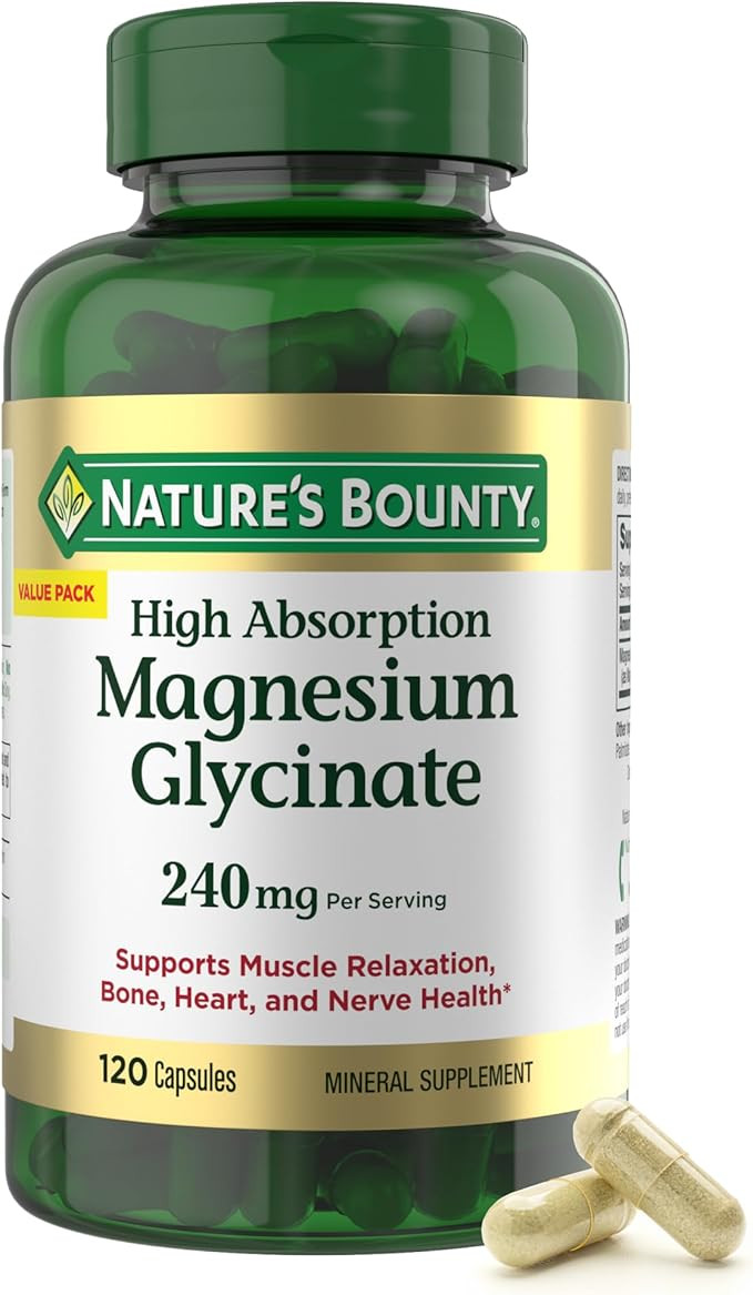 Nature’s Bounty High Absorption Magnesium Glycinate 240 mg for Supporting Muscle Relaxation and... | Amazon (US)