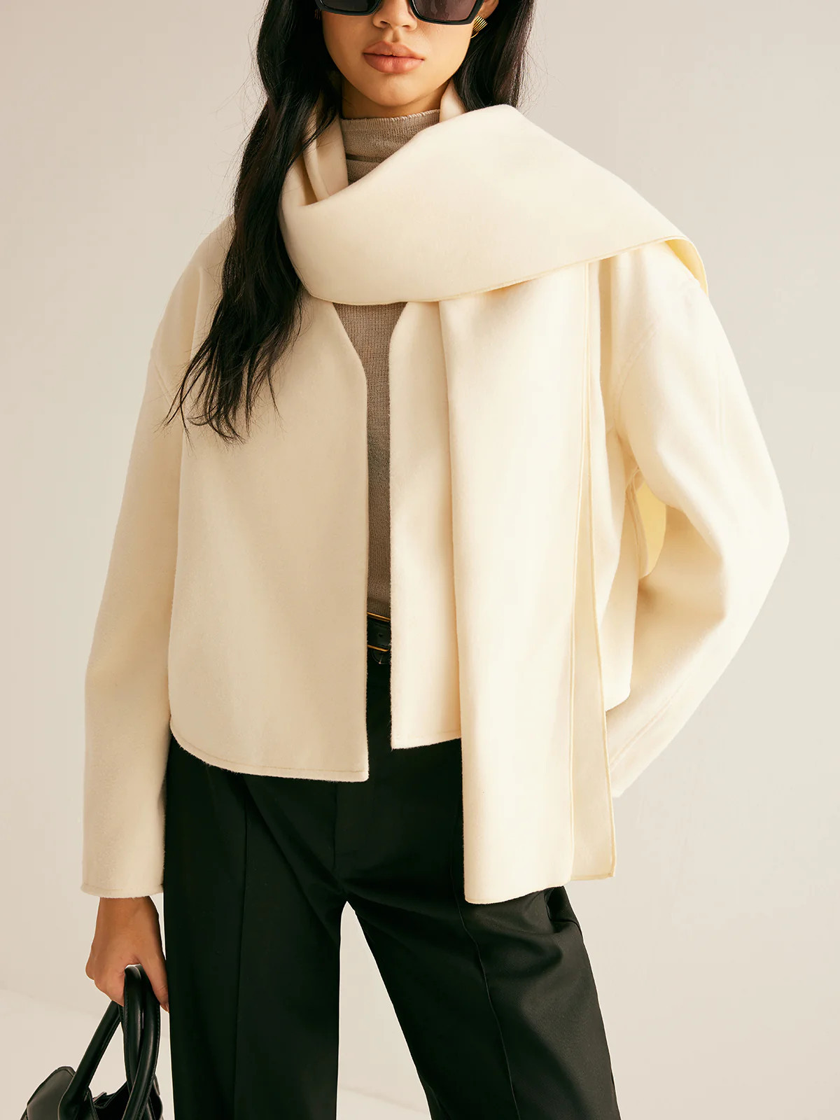 Plain Short Coat With Scarf | Commense