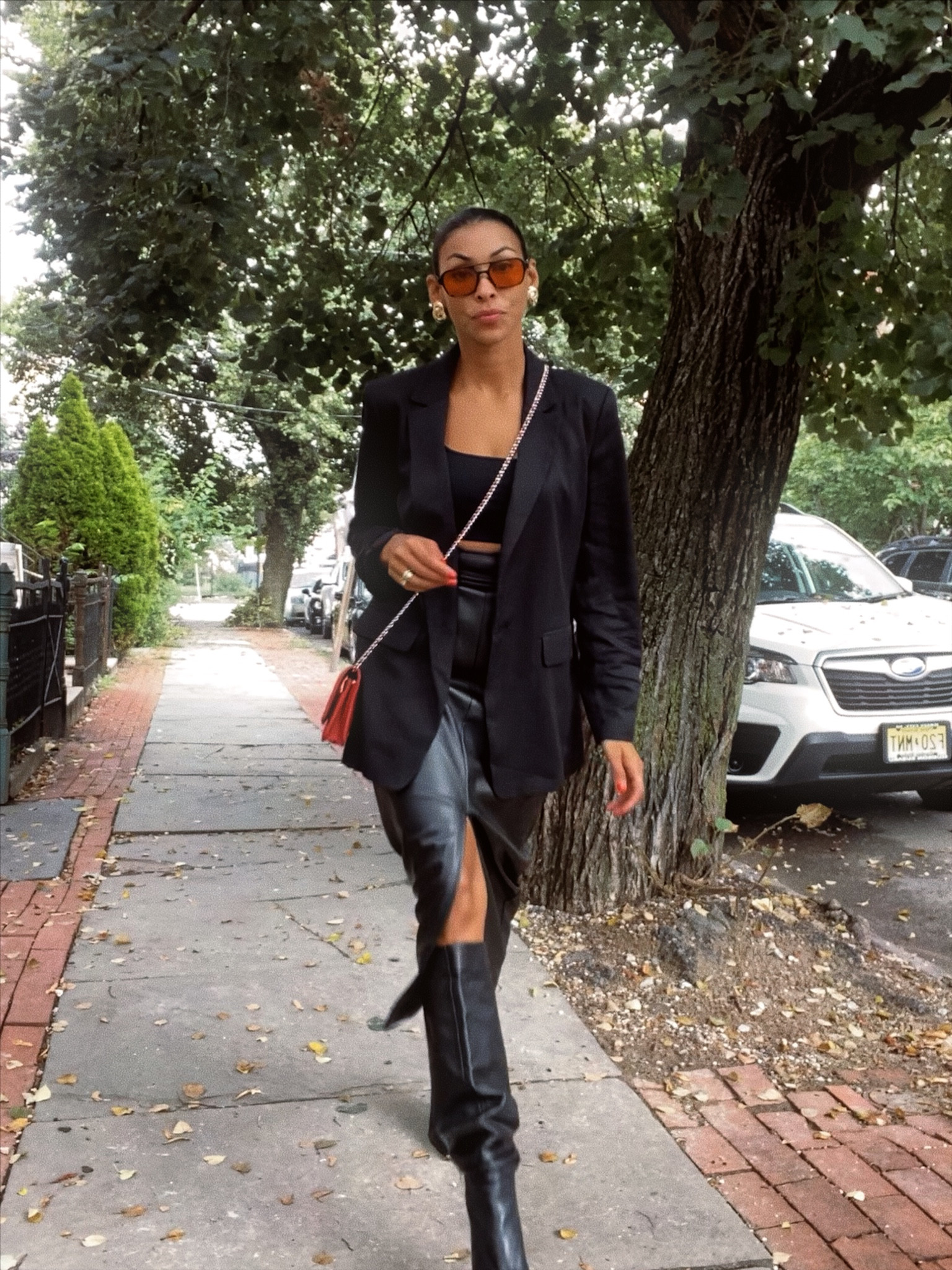 Fall leather outfit/ leather pencil skirt, black blazer, red Chanel bag 

#LTKitbag #LTKsalealert #LTKstyletip