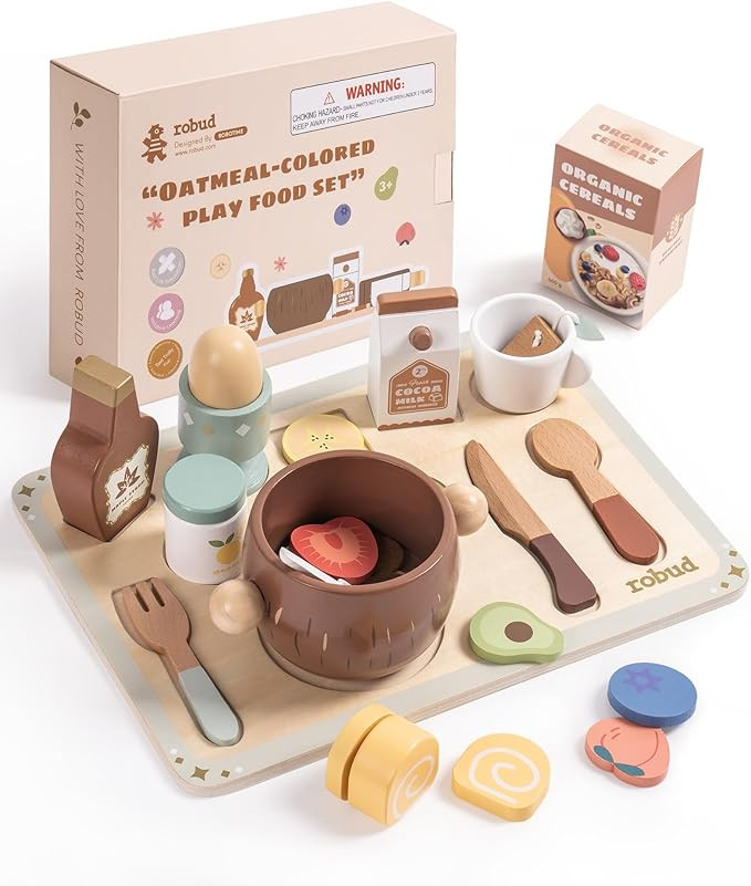 ROBUD 31-Piece Wooden Play Food Set for Kids - Coconut Oats Montessori Kitchen Toys, Educational ... | Amazon (US)