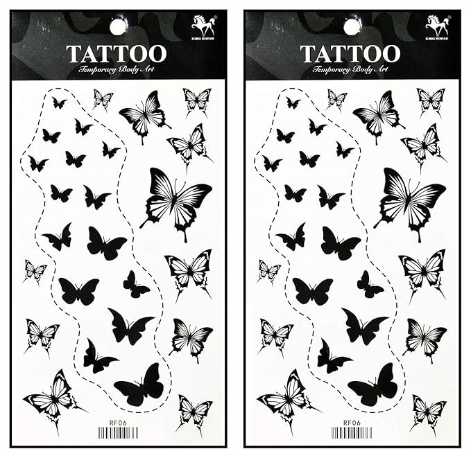 Tattoos 2 Sheets Temporary Tattoo 3D Black Butterfly Dashed lines for Women Men Lower Back Should... | Amazon (US)