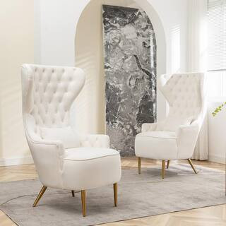 Cream Upholstered Tufted Velvet High Wingback Chair (Set of 2) | The Home Depot