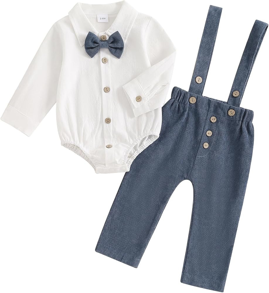 Karuedoo Newborn Infant Baby Boy Clothes Cotton Linen Button Up Long Sleeve Bowtie Dress Shirt Ro... | Amazon (US)
