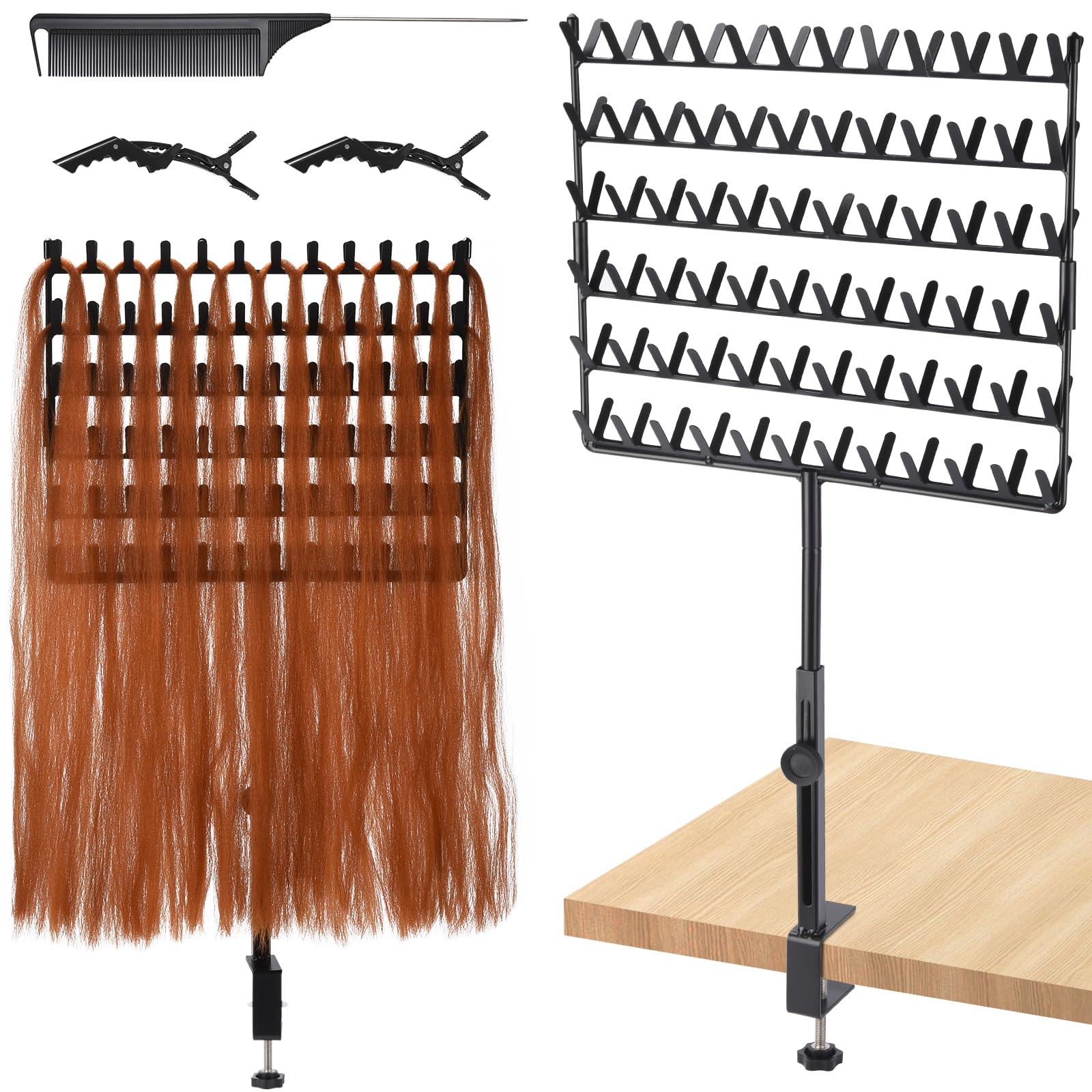 GADFISH Braiding Hair Rack Desktop, 144 Pegs Height Adjustable Braiding Rack for Hair, 360° Rota... | Amazon (US)