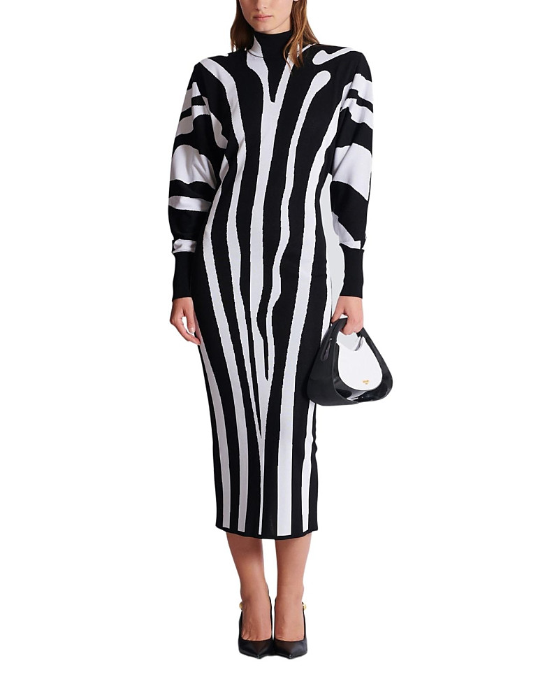 Balmain Long Knit Dress with Zebra Intarsia | Bloomingdale's (US)