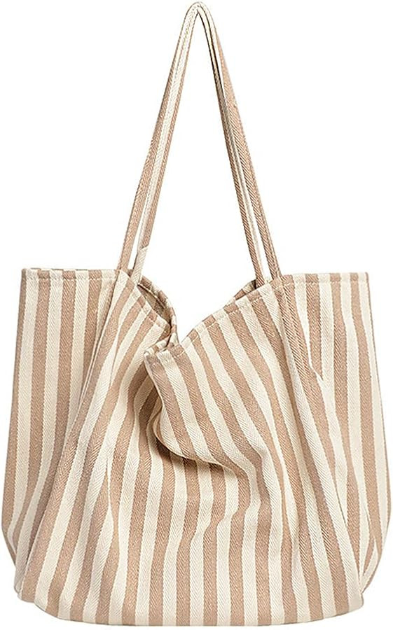 Striped Canvas Tote Handbag for Women Vertical Stripe Large Capacity Shoulder Bag for Shopping Tr... | Amazon (US)