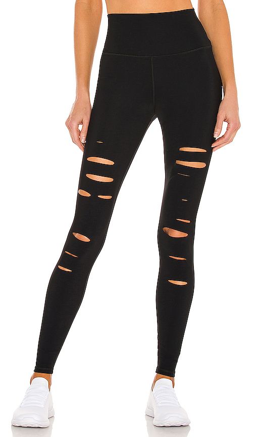 alo High Waist Ripped Warrior Legging in Black. - size L (also in S,XS) | Revolve Clothing (Global)