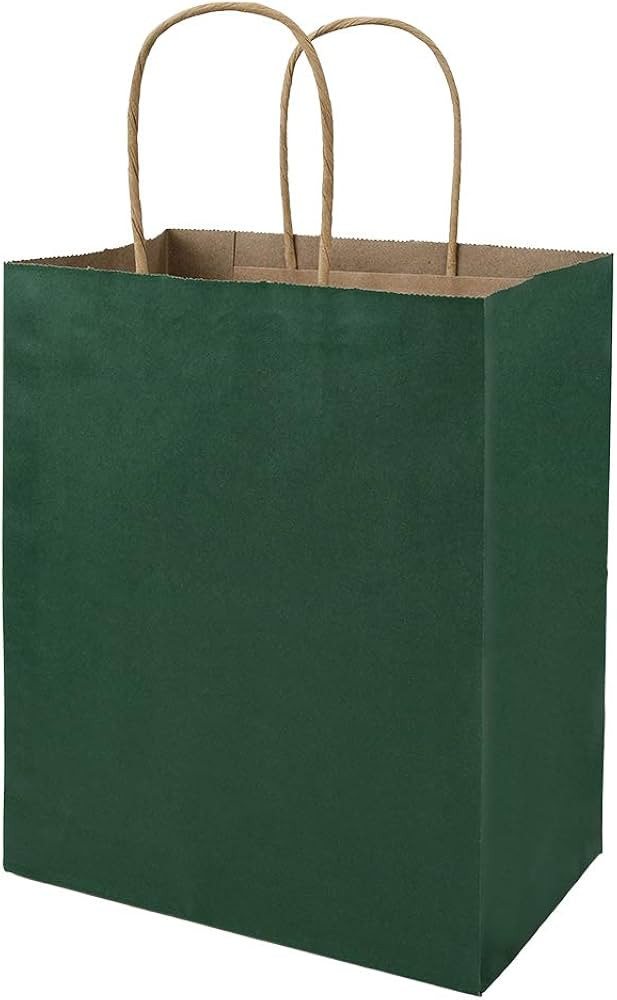 bagmad 50 Pack 8x4.75x10 Inch Medium Green Gift Paper Bags with Handles Bulk, Kraft Bags, Craft G... | Amazon (US)