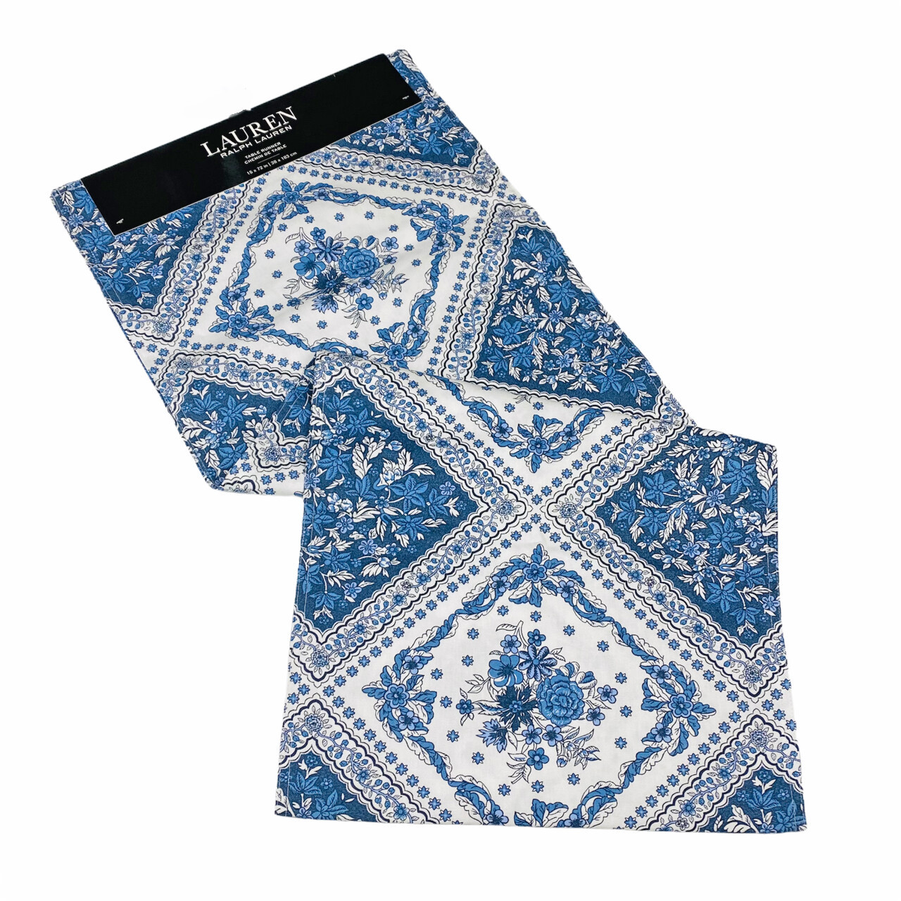 Ralph Lauren Blue Floral Diamond Chinoiserie Floral 72"L Cotton Table Runner | eBay US